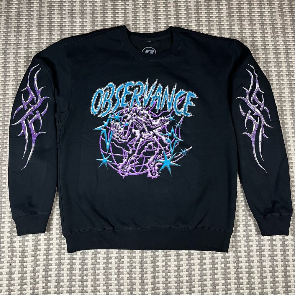 Observance Black Skull Pullover Crewneck Men’s Sz L New